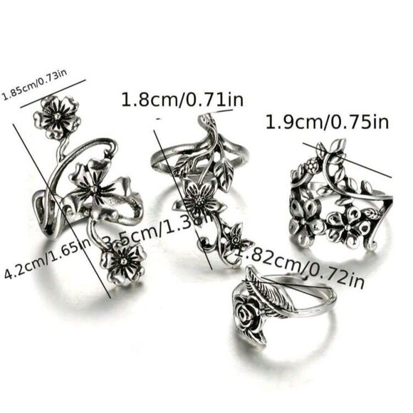 4 PC (Women's)-(Floral Ring Set)-(Silver)-(New)-(Ring Sizes Pitured)-$30.00 - Picture 4 of 5
